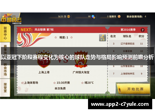 以亚冠下阶段赛程变化为核心的球队走势与格局影响预测前瞻分析